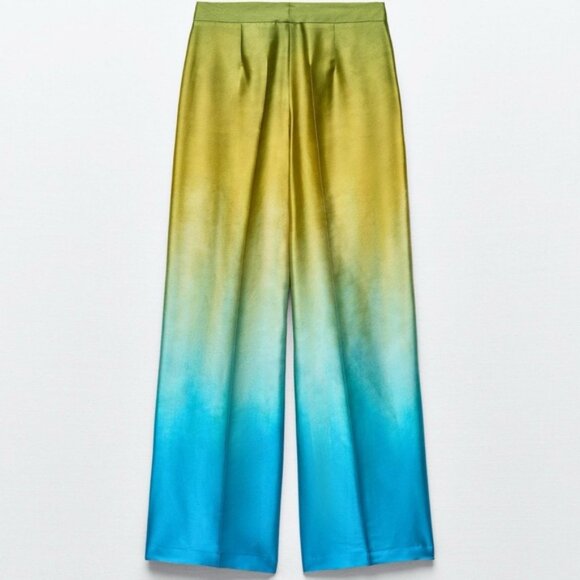 ZARA SATIN EFFECT TIE DYE PRINT WIDE LEG PANTS - Picture 2 of 2